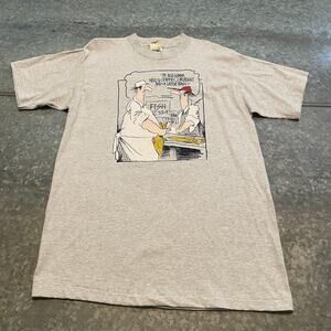 Vintage NOS Fishing Tee Shirt Mens Large Striped USA Comic Funny Dad NWT 90s